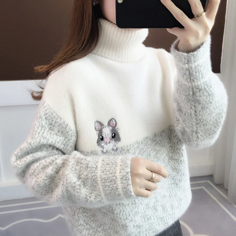 Japanese Lazy Style Turtleneck Cartoon Rabbit Warm Pullover Sweater Block Color Thermal Cashmere Sweaters Jumper Pull
Japanese Lazy Style Turtleneck Cartoon Rabbit Warm Pullover Sweater Block Color Thermal Cashmere Sweaters Jumper Pull