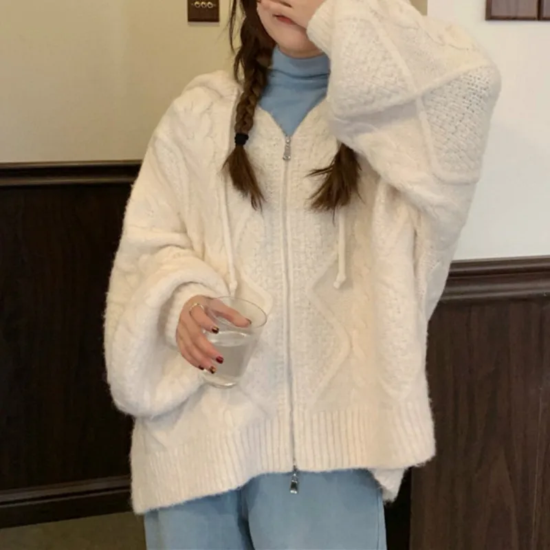 Women Winter Chic Sweater Coat Oversize Cardigan Jacket Autumn Twist Casual Long Lantern Sleeve Hooded Knitted Zipper Outwear
Women Winter Chic Sweater Coat Oversize Cardigan Jacket Autumn Twist Casual Long Lantern Sleeve Hooded Knitted Zipper Outwear