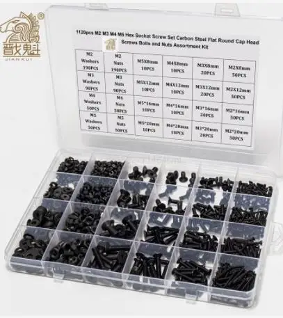 

280/500pcs M2 M3 Hex Socket Screw Set Carbon Steel Flat Round Cap Head Screws Bolts and Nuts Assortment Kit with Storage Box