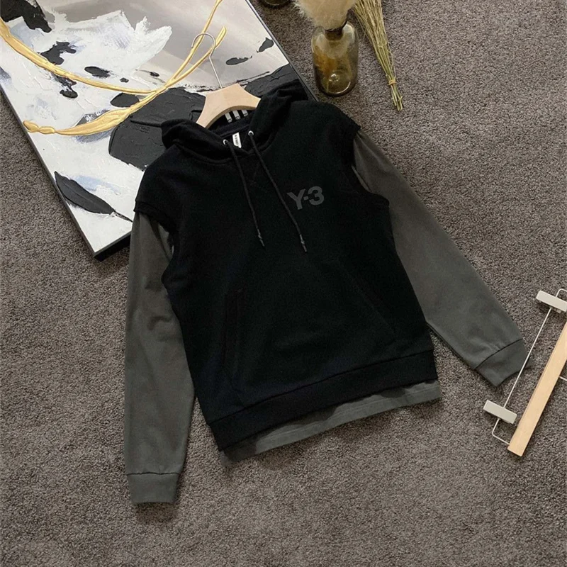 

Y-3 Yohji Yamamoto 22AW Jointly Color Blocking Hoodie Two Piece Design Casual Coat Top For Men And Women