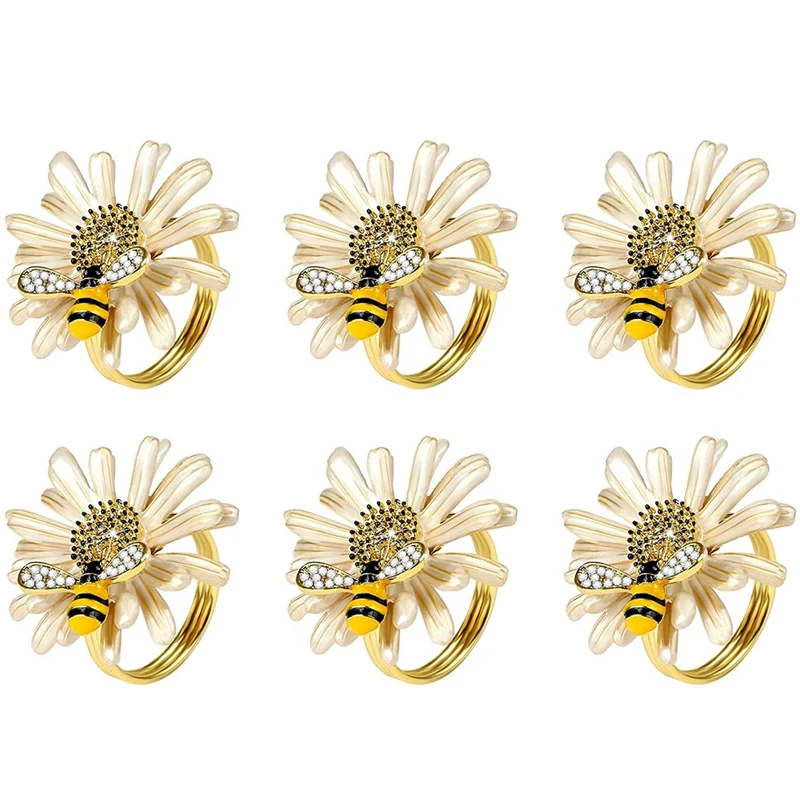 Quality Set Of 6 Daisy Sunflower Napkin Rings, Gold Bee Napkin Ring Holders For Formal Or Casual Dinning Table Decor
Quality Set Of 6 Daisy Sunflower Napkin Rings, Gold Bee Napkin Ring Holders For Formal Or Casual Dinning Table Decor