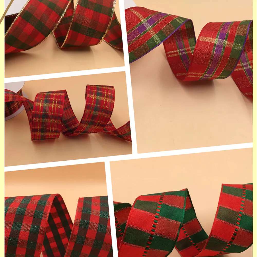 

38MM 25yards Wired Edge Red Green Scottish Checked Plaid Ribbon for Festival Christmas Decoration New Year Gift Wrappin 1-1/2"