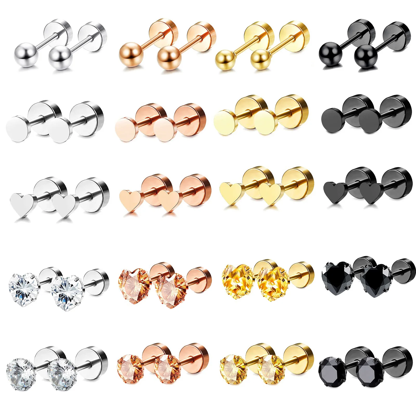5Pairs Set Stainless steel Unisex Women Men Ball Round Heart Crystal Zircon Ear Studs Earrings Tragus Cartilage Piercing Jewelry
5Pairs Set Stainless steel Unisex Women Men Ball Round Heart Crystal Zircon Ear Studs Earrings Tragus Cartilage Piercing Jewelry