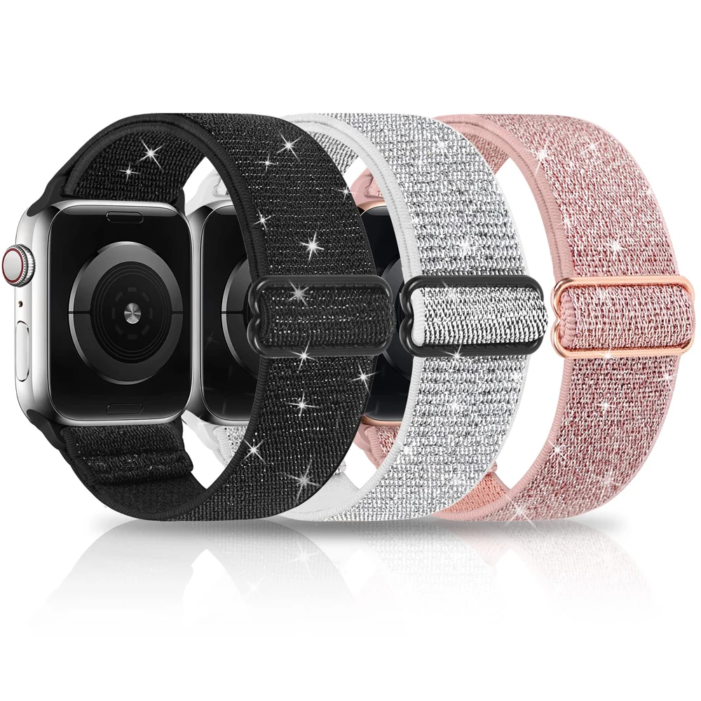 Shiny Stretchy Nylon Strap for Apple Watch band 44mm Ultra 49mm 45/42mm 40/41/mm correa apple watch Series 8 7 6 5 4 Se Bracelet 
Shiny Stretchy Nylon Strap for Apple Watch band 44mm Ultra 49mm 45/42mm 40/41/mm correa apple watch Series 8 7 6 5 4 Se Bracelet