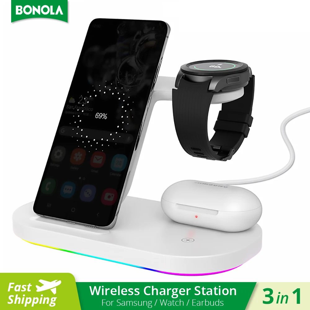 

Bonola LED Lamp 3 in 1 Wireless Charger Desk Stand for Samsung S23 Ultra Qi Induction Charger Wireless for Galaxy Watch/EarBuds