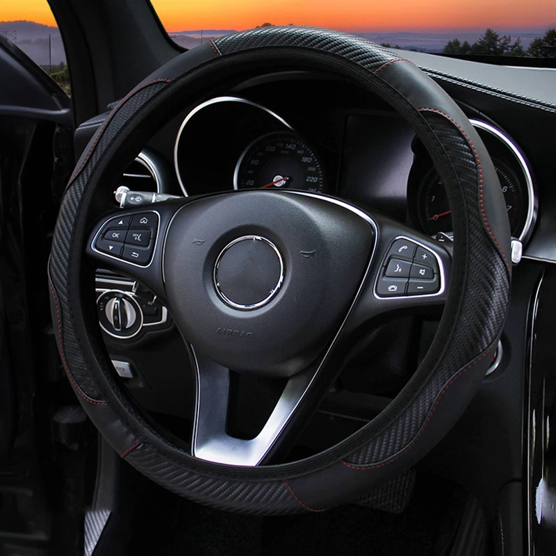 Carbon Fiber Auto Steering Wheel Cover Color Protection Handle Decoration Car Accessories Interior No Stitching Durable Leather
Carbon Fiber Auto Steering Wheel Cover Color Protection Handle Decoration Car Accessories Interior No Stitching Durable Leather