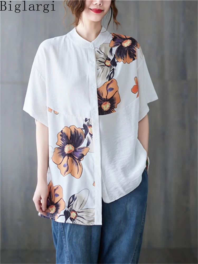 Oversized Women Summer New Chic Irregular Cotton Hemp Flower Shirt Korea Casual Loose Long Shirt Ladies Large Size Floral Shirts
Oversized Women Summer New Chic Irregular Cotton Hemp Flower Shirt Korea Casual Loose Long Shirt Ladies Large Size Floral Shirts