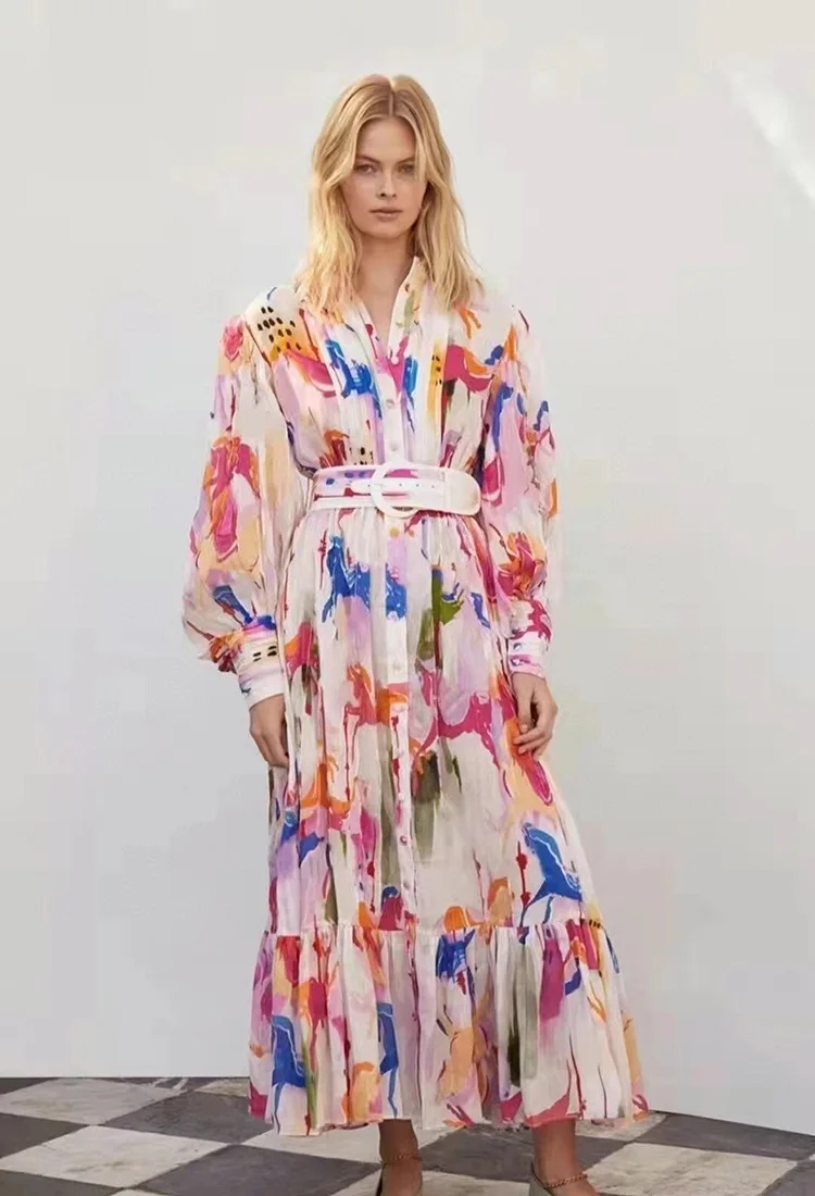 SuperAenSpring 2022 New Fashion Turn Down Collar Single Breasted Printed Belt Full A-LINE Casual Dresses Women
SuperAenSpring 2022 New Fashion Turn Down Collar Single Breasted Printed Belt Full A-LINE Casual Dresses Women