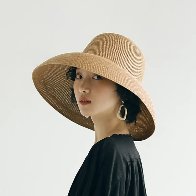 

Handmade Women Summer Sun Hat Big Eaves Beach Japanese Hepburn Style Holiday Fold Fisherman Cap Temperament Flat Straw Hat