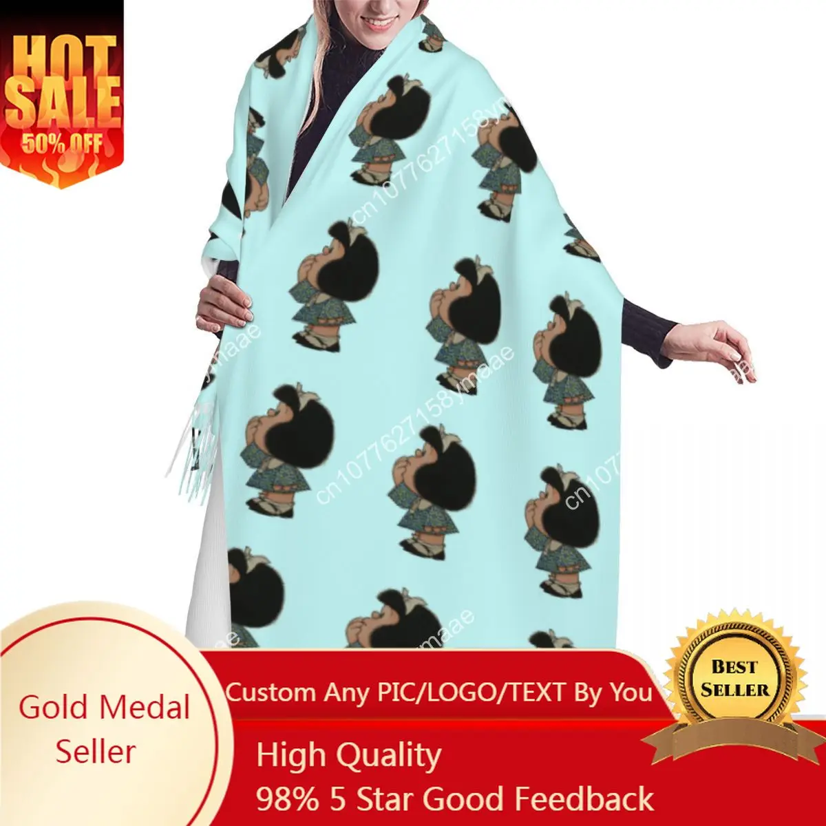 Custom Funny Mafalda Comic Cartoon Scarf Wrap Women Long Winter Warm Tassel Shawl Unisex Quino Versatile Female Scarves
Custom Funny Mafalda Comic Cartoon Scarf Wrap Women Long Winter Warm Tassel Shawl Unisex Quino Versatile Female Scarves