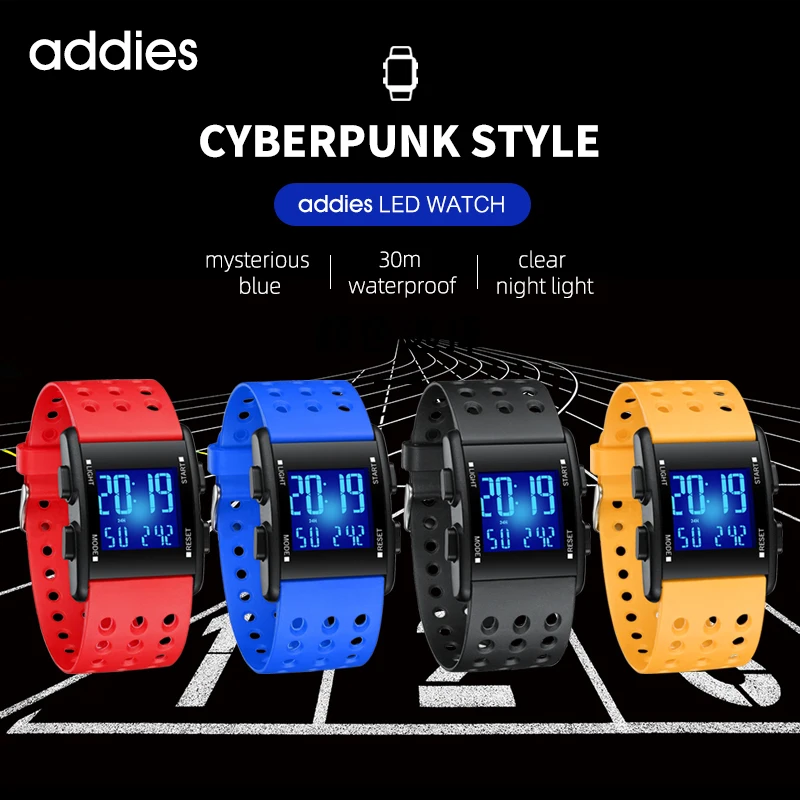 

ADDIES Men's Digital Watch outdoor Sports Electronics wristwatch 30M Waterproof LED Digital Clock Chronograph Relogio Masculino