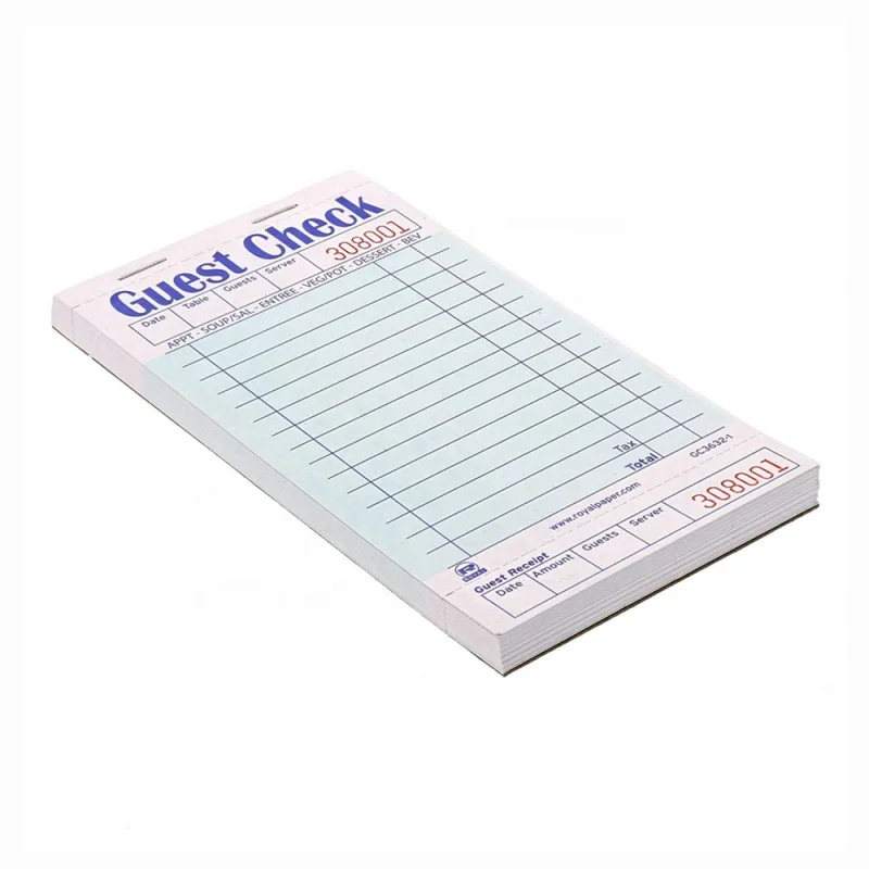 

Custom Guest Check Book for Hotel and Restaurant with 15 Lines Package of 10 Books