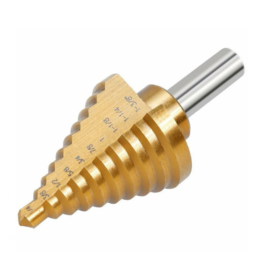 1Pcs 6.35-34.925mm Step Drill Bit Drilling Tool Gold HSS Metals Platic Wood Cone Drill Bit 9mm Shank Drill Bit Power Tools
1Pcs 6.35-34.925mm Step Drill Bit Drilling Tool Gold HSS Metals Platic Wood Cone Drill Bit 9mm Shank Drill Bit Power Tools