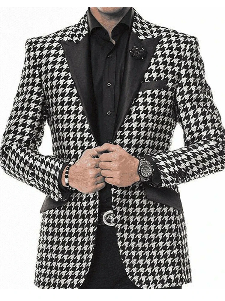 2 Piece Houndstooth Casual Suits for Men Slim Fit Male Jacket with Black Pants Wedding Tuxedo New Smoking Blazer Costume
2 Piece Houndstooth Casual Suits for Men Slim Fit Male Jacket with Black Pants Wedding Tuxedo New Smoking Blazer Costume