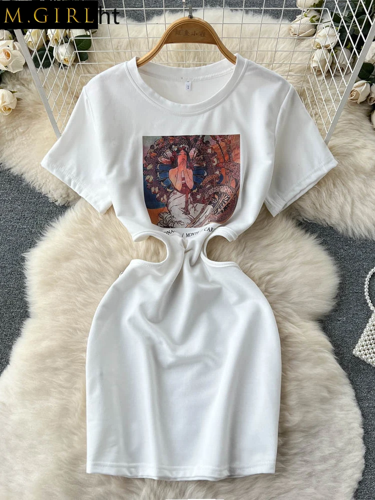 Gaganight Women Sweet Spicy Waist Hollow O neck Printed Dress Women's Summer 2022 Chic T-shirt Waist Slim Bag Hip Short Dresses
Gaganight Women Sweet Spicy Waist Hollow O neck Printed Dress Women's Summer 2022 Chic T-shirt Waist Slim Bag Hip Short Dresses