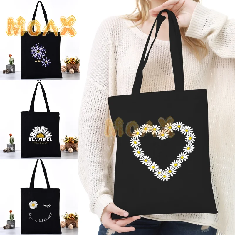 Fashion Daisy Pattern Shoulder Bags Women Canvas Harajuku Shopping Bags Casual Handbags Girls Reusable Grocery Black Tote Bag
Fashion Daisy Pattern Shoulder Bags Women Canvas Harajuku Shopping Bags Casual Handbags Girls Reusable Grocery Black Tote Bag