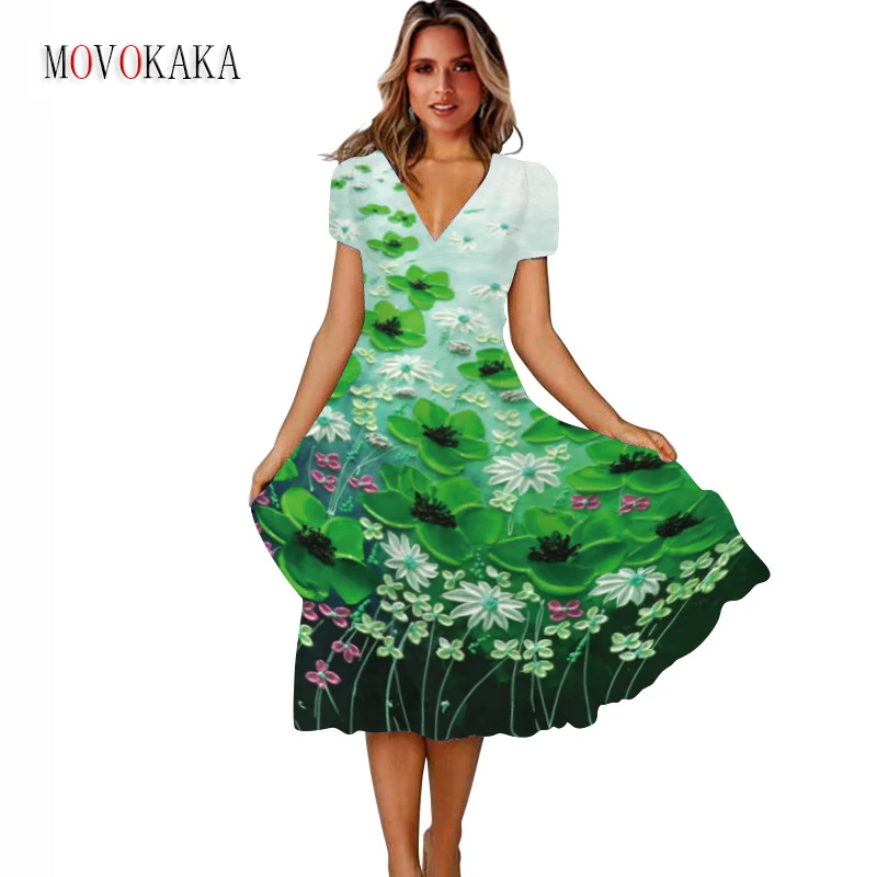 MOVOKAKA Spring Summer Vintage Woman Dress Casual Beach Holiday Short Sleeve Party Vestidos Green Flower Printed Elegant Dresses
MOVOKAKA Spring Summer Vintage Woman Dress Casual Beach Holiday Short Sleeve Party Vestidos Green Flower Printed Elegant Dresses