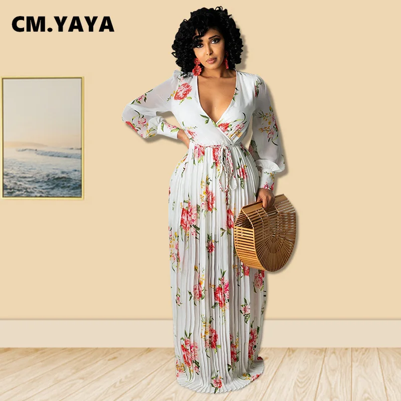 CM.YAYA Women Chiffon Dress Print Bandage Sashes Waist-tight Dresses Loose Long Maxi Vestidos Female Vintage Outfits Autumn 2021 
CM.YAYA Women Chiffon Dress Print Bandage Sashes Waist-tight Dresses Loose Long Maxi Vestidos Female Vintage Outfits Autumn 2021