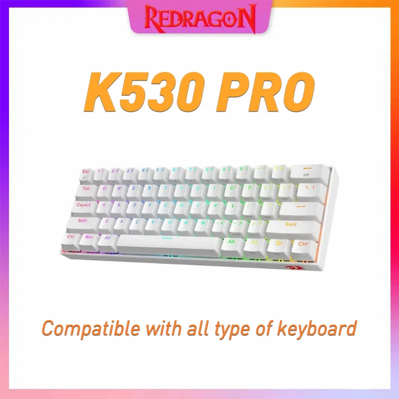 

Беспроводная механическая клавиатура Redragon K530 Pro с функцией горячей замены, Bluetooth/2,4 ГГц/Проводная 3-режимная компактная игровая клавиатура с ...