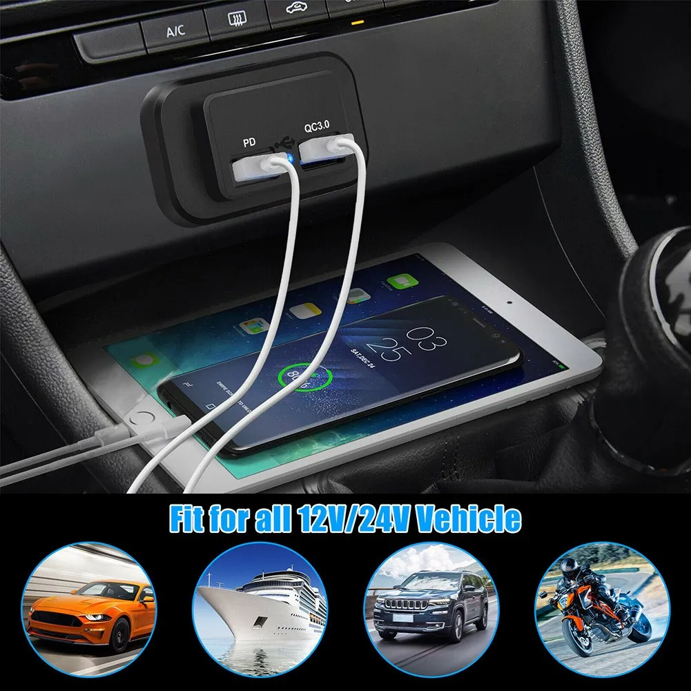 12/24V PD+QC3.0 Dual USB Port Car RV Fast Charger Socket Power Outlet Waterproof Brand New Auto Parts High Quality And Durable
12/24V PD+QC3.0 Dual USB Port Car RV Fast Charger Socket Power Outlet Waterproof Brand New Auto Parts High Quality And Durable