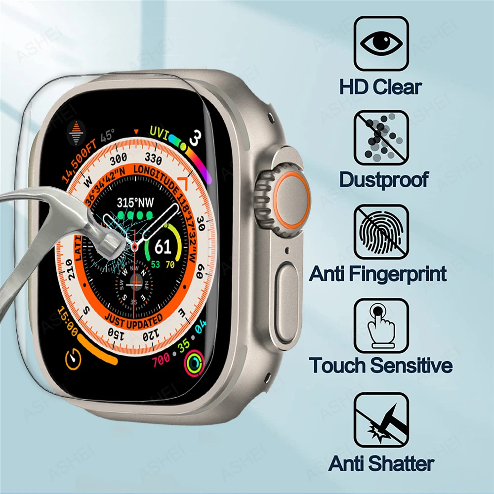 

For apple watch ultra 49mm Tempered glass screen protector for iwatch series 8 45mm 41mm ultra film Bubble Free Screen Coverage