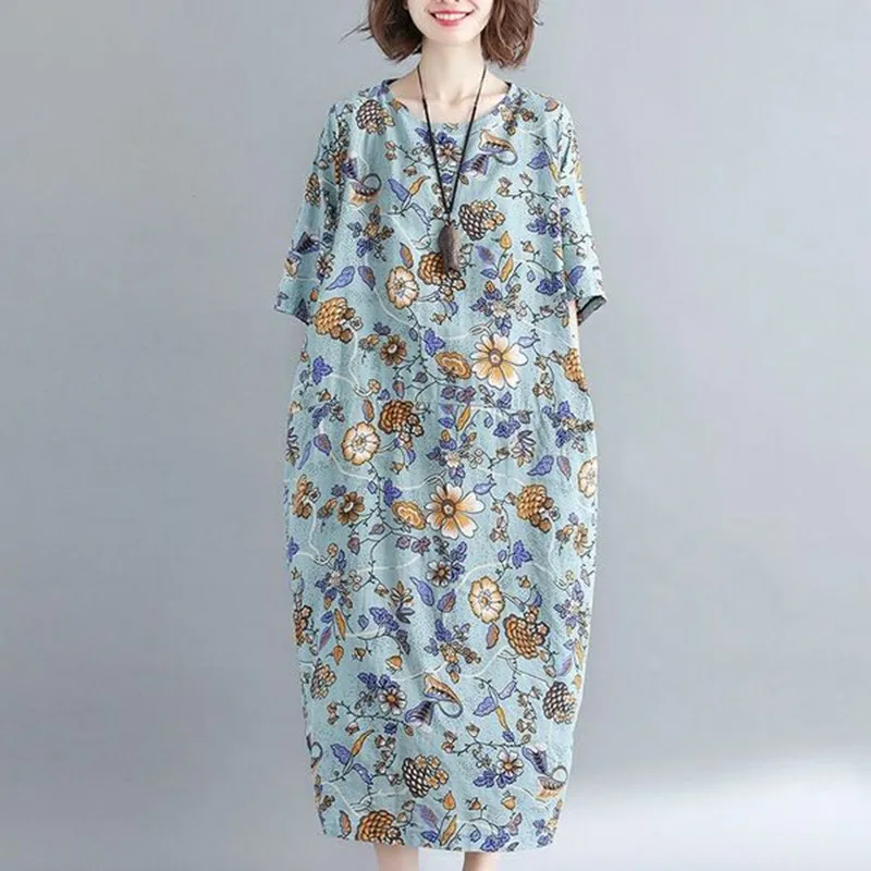 Женское Хлопковое платье с коротким рукавом, свободное Повседневное платье до середины икры с круглым вырезом и цветочным принтом, модель ...
Женское Хлопковое платье с коротким рукавом, свободное Повседневное платье до середины икры с круглым вырезом и цветочным принтом, модель ...