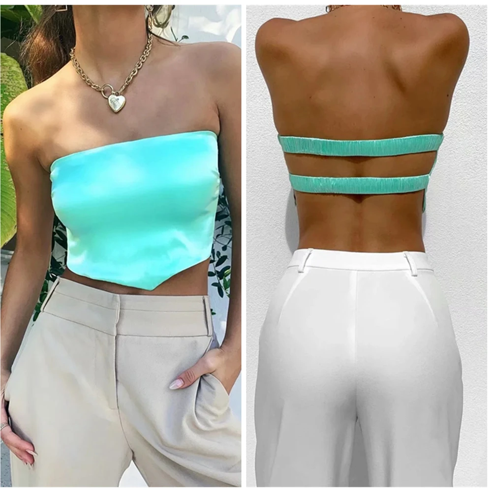 Sexy Tank Top Double Layer Satin Backless Strap Design Tube Top Hot Girls Summer Slim Sling Vest Short Tube Tops Women Crop Tops
Sexy Tank Top Double Layer Satin Backless Strap Design Tube Top Hot Girls Summer Slim Sling Vest Short Tube Tops Women Crop Tops