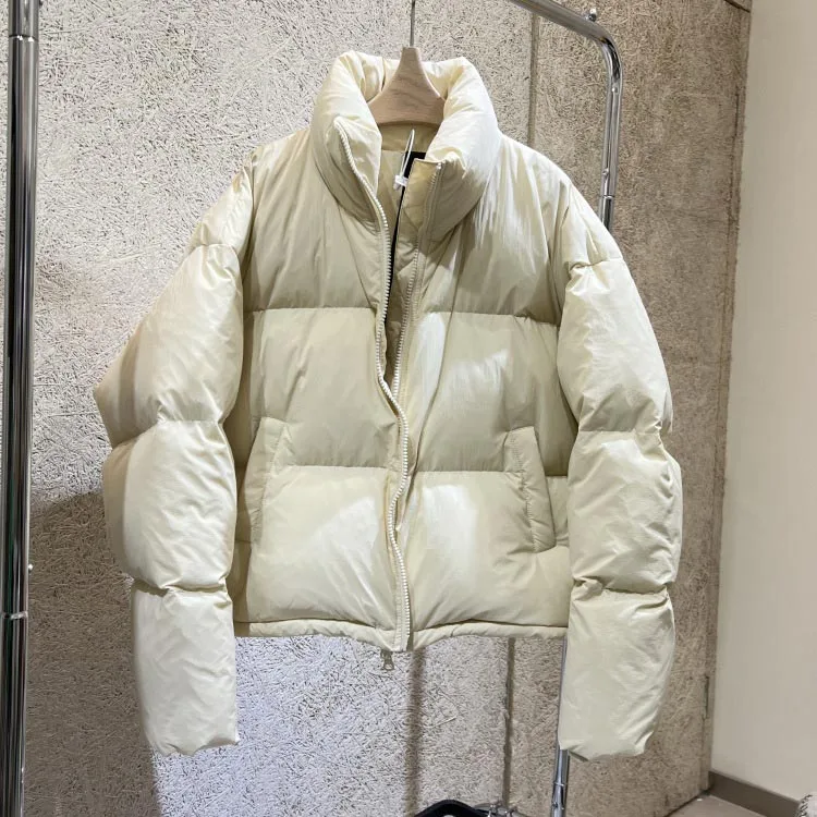 

New in Loose Casual Thickened 90% White Duck Down Stand Collar Short Oversize Coats Warm Winte 2022 Puffer Down Jacket Women