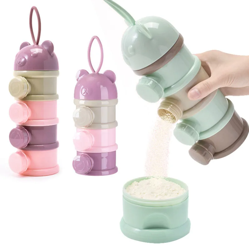 

3/4Layer Bear Style Portable Baby Food Storag Box Multiple Openings Cereal Cartoon Infant Milk Powder Box Toddle Snack Container