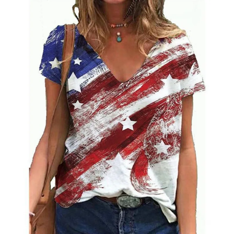 Women's T-shirt American Independence Day Holiday Digital Print Women's V-neck 3d Print Large Size Casual Fashion Summer T-shirt
Women's T-shirt American Independence Day Holiday Digital Print Women's V-neck 3d Print Large Size Casual Fashion Summer T-shirt