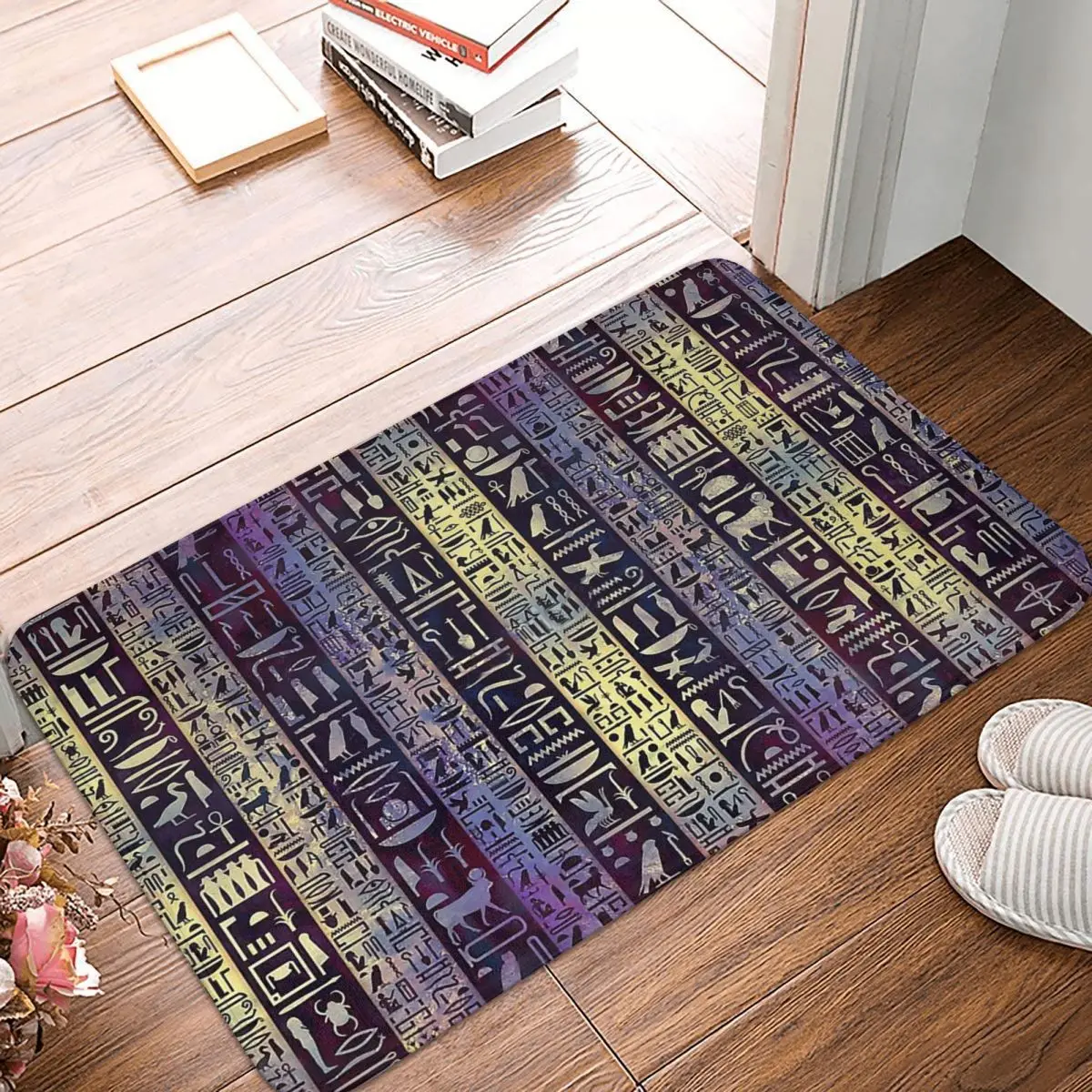 

Ancient Egypt Egyptian Non-slip Doormat Hieroglyphs On Purple Violet Painted Texture Bedroom Mat Welcome Carpet Indoor Pattern