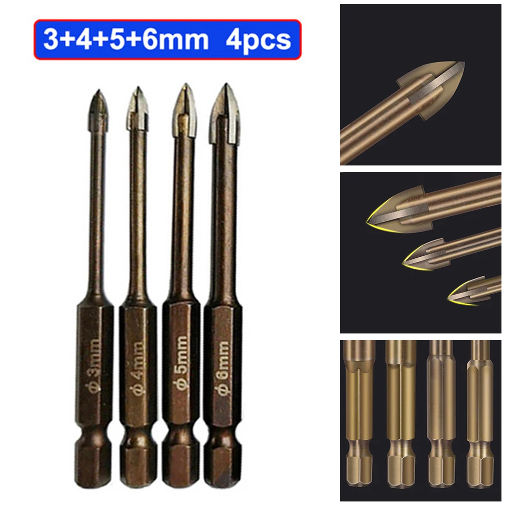 4pcs Drill Bits Tungsten Carbide Glass Drill Bit Set Glass Cross Spear Head 1/4" Hex Drill Bits Woodworking Tool
4pcs Drill Bits Tungsten Carbide Glass Drill Bit Set Glass Cross Spear Head 1/4" Hex Drill Bits Woodworking Tool