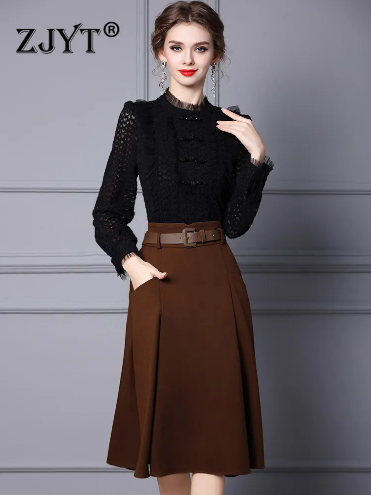 Elegant Lady Office 2 Piece Outfits Winter Designers Women's Long Sleeve Black Lace Top with Skirt Suit Fashion Party Dress Set
Elegant Lady Office 2 Piece Outfits Winter Designers Women's Long Sleeve Black Lace Top with Skirt Suit Fashion Party Dress Set