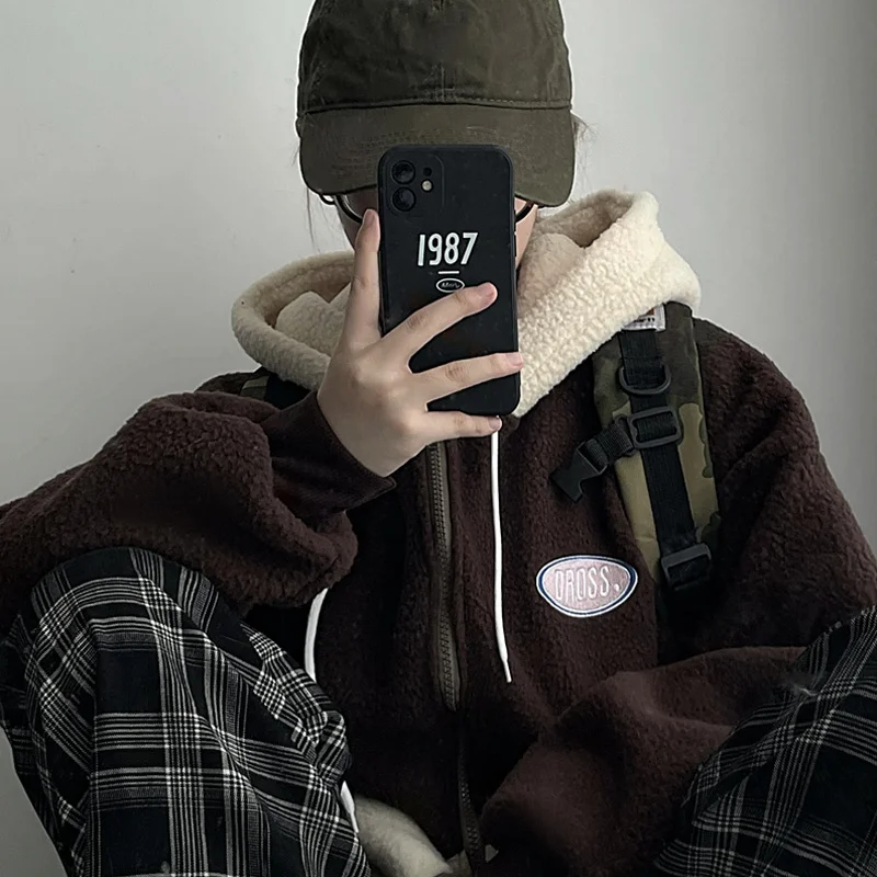 Design Color Block Sweater Coat Women's Casual Hoodies Tops Loose Thickened Cashmere Hooded Cardigan 2022 Spring
Design Color Block Sweater Coat Women's Casual Hoodies Tops Loose Thickened Cashmere Hooded Cardigan 2022 Spring