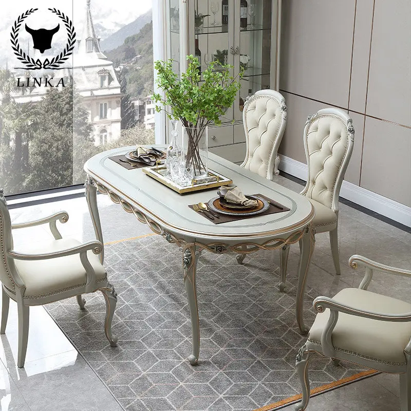 French light luxury solid wood long dining table household oval dining table and chair combination European furniture E3
French light luxury solid wood long dining table household oval dining table and chair combination European furniture E3