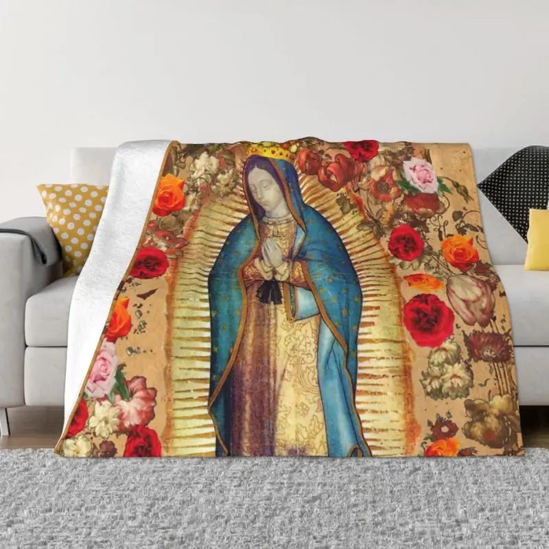 

Our Lady Of Guadalupe Virgin Mary Sofa Fleece Throw Blanket Warm Flannel Catholic Mexico Poster Blankets Bedding Car Couch Quilt