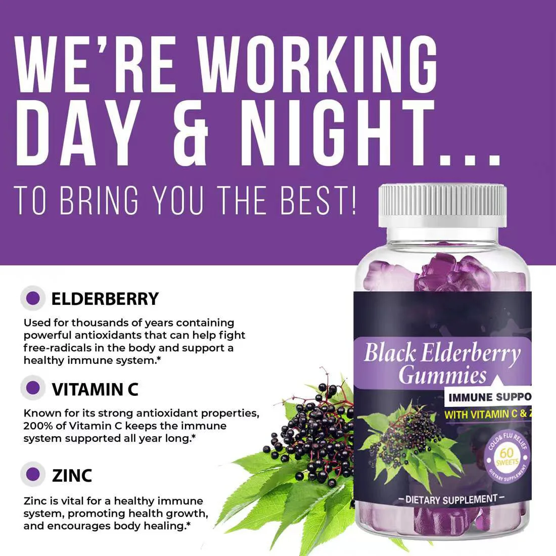 Black Elderberry Gummies Bear Gummy Vitamin Gummy Zinc+Vitamin C Dietary Supplements Natural Immune Support
Black Elderberry Gummies Bear Gummy Vitamin Gummy Zinc+Vitamin C Dietary Supplements Natural Immune Support