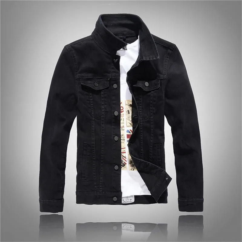 

Spring Autumn Men's Slim Full Sleeve All Match Denim Jean Jacket Casual Black White Fancy Colored Coat Outerwear Men Jacket