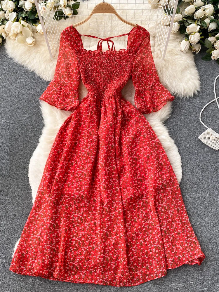 Women Dress Fashion Romantic Floral Print Chiffon Summer Dress Vacation Season Party Korean Vestidos Beach Holiday Skirt 
Women Dress Fashion Romantic Floral Print Chiffon Summer Dress Vacation Season Party Korean Vestidos Beach Holiday Skirt