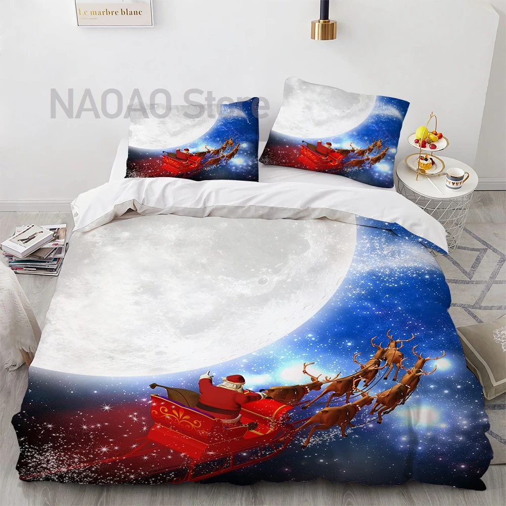 

Merry Christmas Bedding Set Santa Claus Gifts Elk Comforter Cover for Adult Teens New Year Presents Soft Bedspread Home Decor