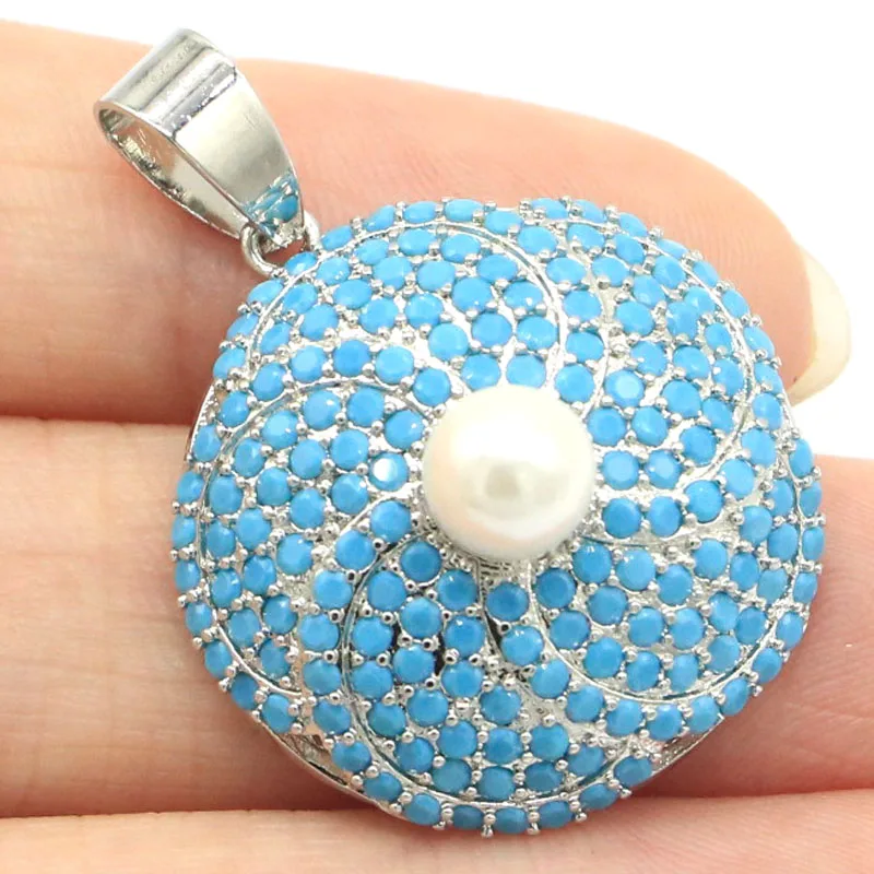 32x24mm Deluxe 4.4g Blue Turquoise Flowers White Pearl Women Wedding 925 Silver Pendant Eye Catching
32x24mm Deluxe 4.4g Blue Turquoise Flowers White Pearl Women Wedding 925 Silver Pendant Eye Catching