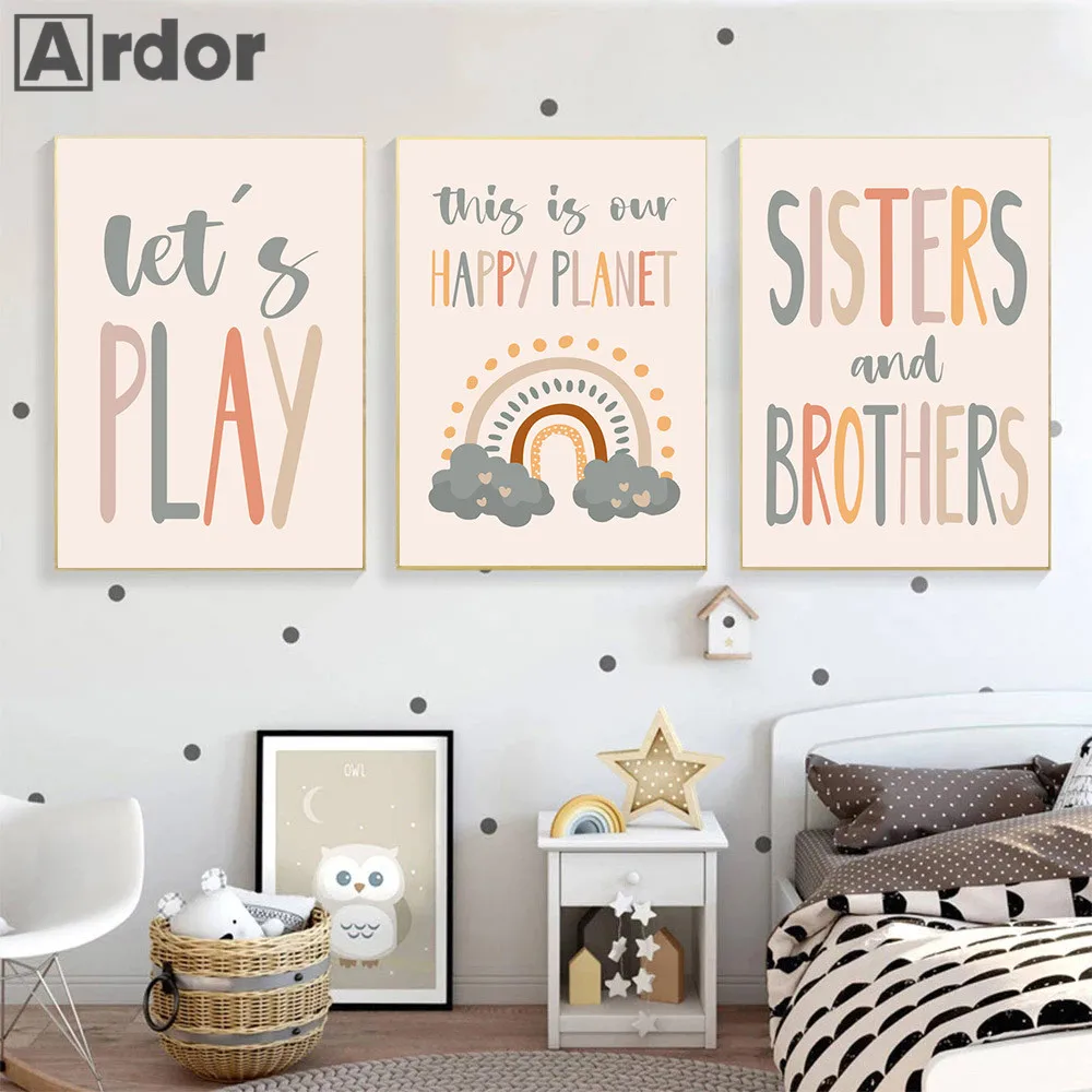 

Nursery Canvas Print Sisters Poster Rainbow Wall Art Painting Brothers Prints Quote Posters Nordic Wall Pictures Kids Room Decor