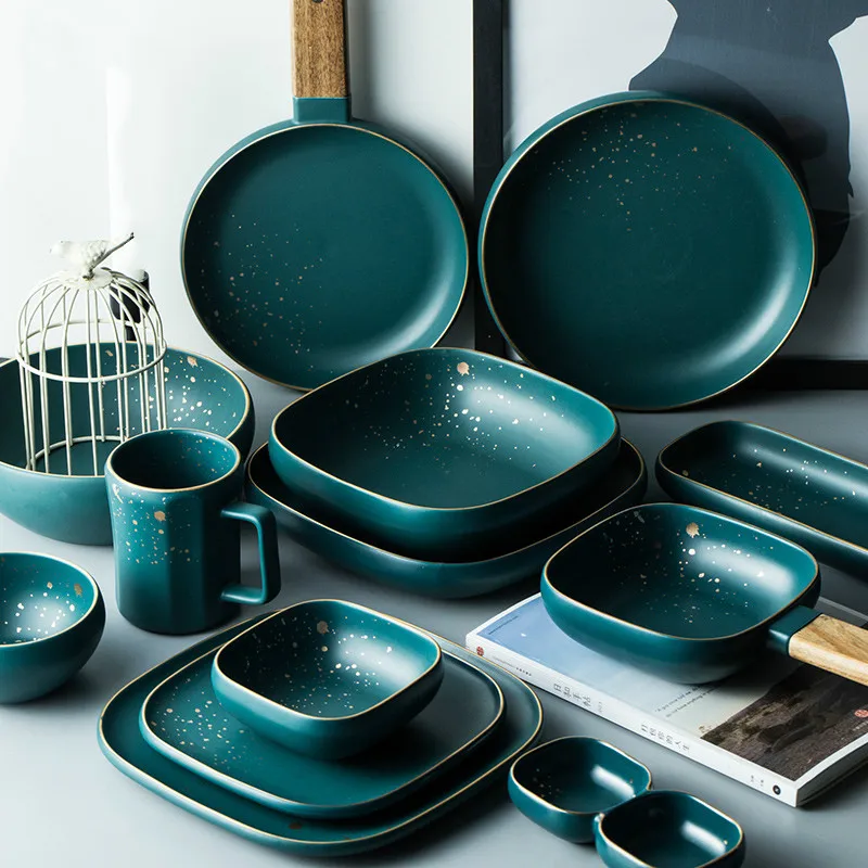 High Fashion Retro Green Nordic Ceramic Tableware Set Dinnerware Set Bowl Plate Soup Bowl Set Modern Style High-end 
High Fashion Retro Green Nordic Ceramic Tableware Set Dinnerware Set Bowl Plate Soup Bowl Set Modern Style High-end