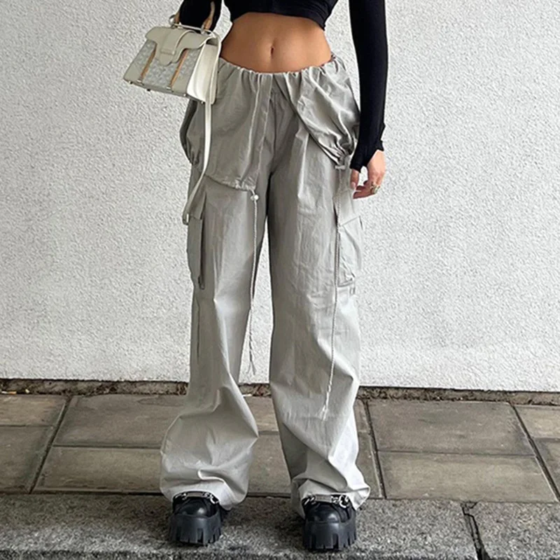 

y2k Cargos Women Jogger Pants Drawstring Faux Twinset Low Rise Loose Harajuku Pants With Pocket