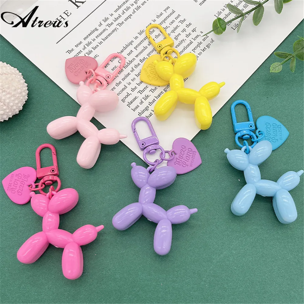 

1pc Macaroon Color Kawaii Cartoon Balloon Dog Couple Keychains Key Ring For Women Men Colorful Cute Pet Bag Car Holder Jewelry