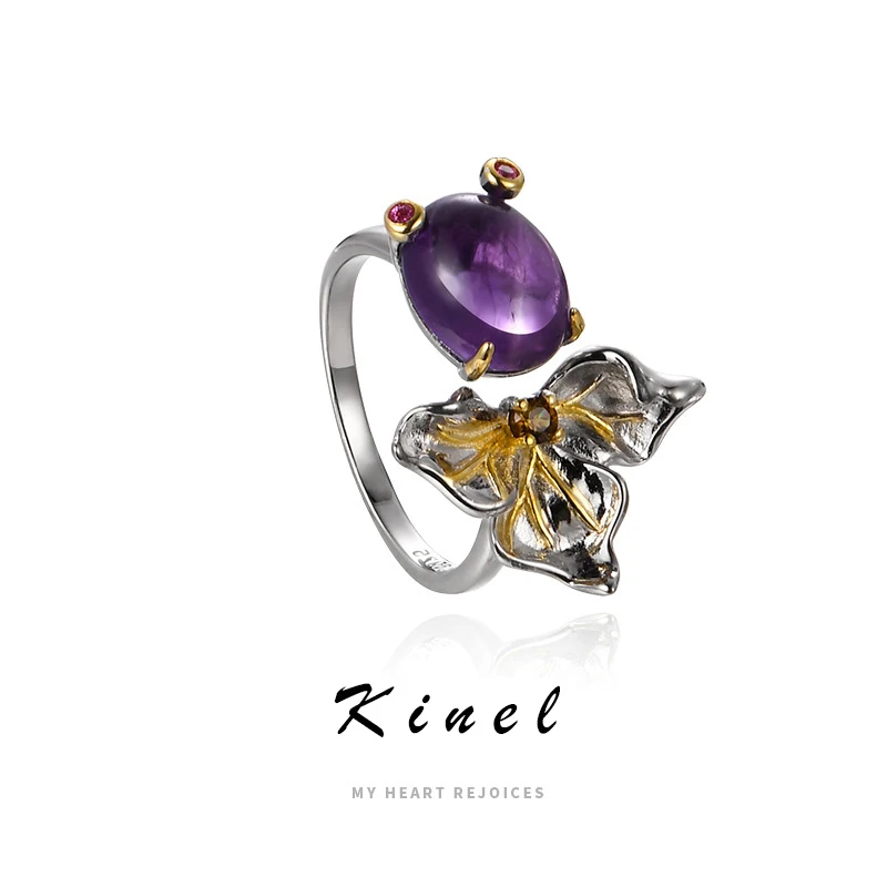 Kinel Vintage 925 Sterling Silver Original Certified Purple Crystal Metal Flower Ring For Women Luxury Elegant Party Jewelry
Kinel Vintage 925 Sterling Silver Original Certified Purple Crystal Metal Flower Ring For Women Luxury Elegant Party Jewelry