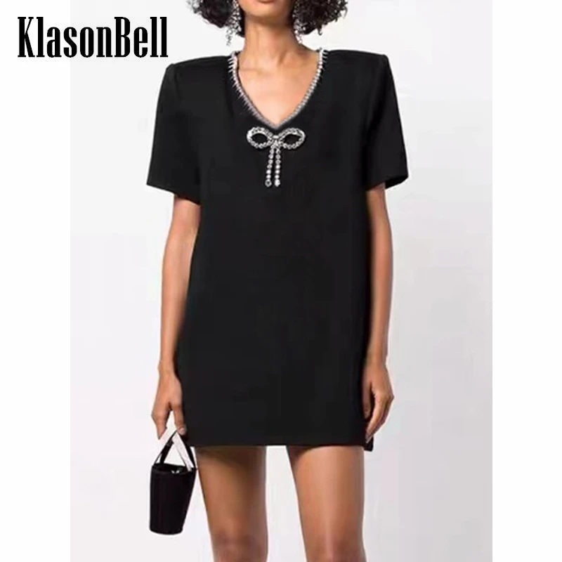 5.10 KlasonBell Fashion Heavy Industry Diamonds Bow Decoration V-Neck Short Sleeve Detachable Shoulder Pads Mini Dress Women
5.10 KlasonBell Fashion Heavy Industry Diamonds Bow Decoration V-Neck Short Sleeve Detachable Shoulder Pads Mini Dress Women