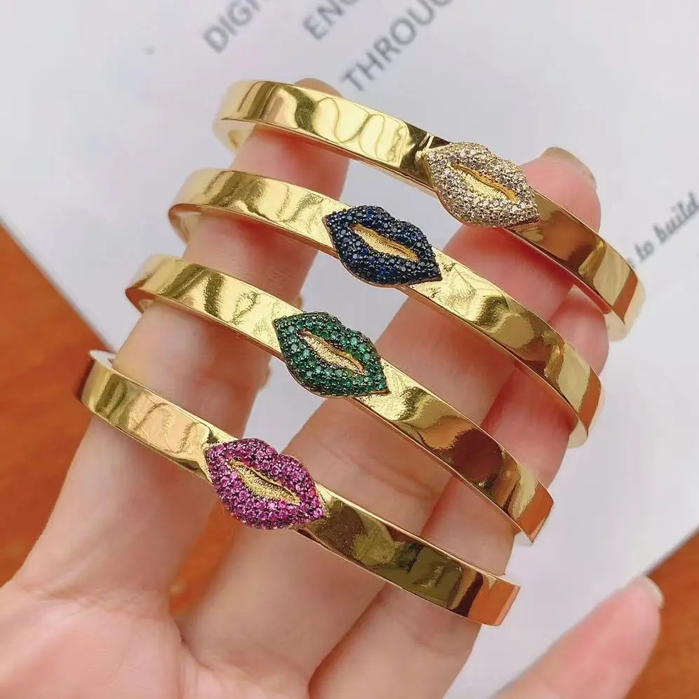 3Pcs Trendy simple design lip shape CZ Zircons bracelet brass gold plated cuff bangle jewelry for women
3Pcs Trendy simple design lip shape CZ Zircons bracelet brass gold plated cuff bangle jewelry for women