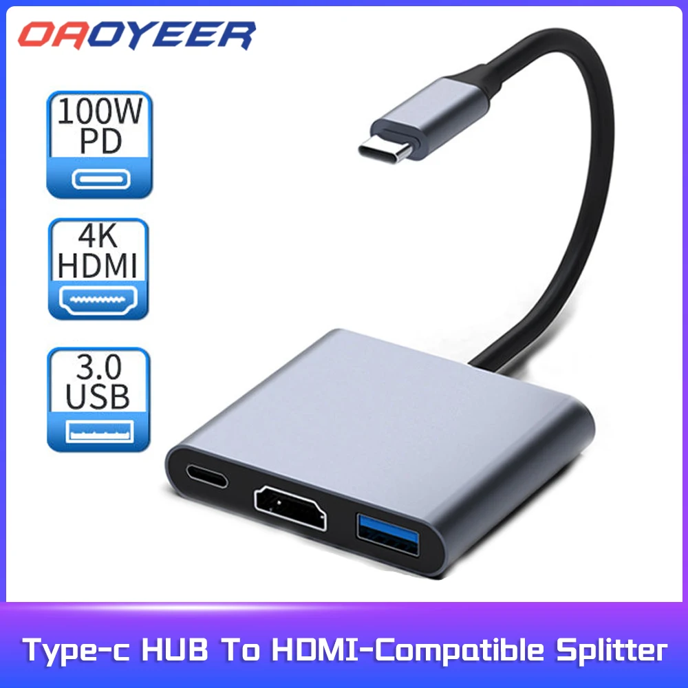 Type-c HUB USB C To HDMI-Compatible Splitter USB-C 3 IN 1 4K USB 3.0 PD Fast Charging Smart Adapter For Samsung MacBook Dell
Type-c HUB USB C To HDMI-Compatible Splitter USB-C 3 IN 1 4K USB 3.0 PD Fast Charging Smart Adapter For Samsung MacBook Dell