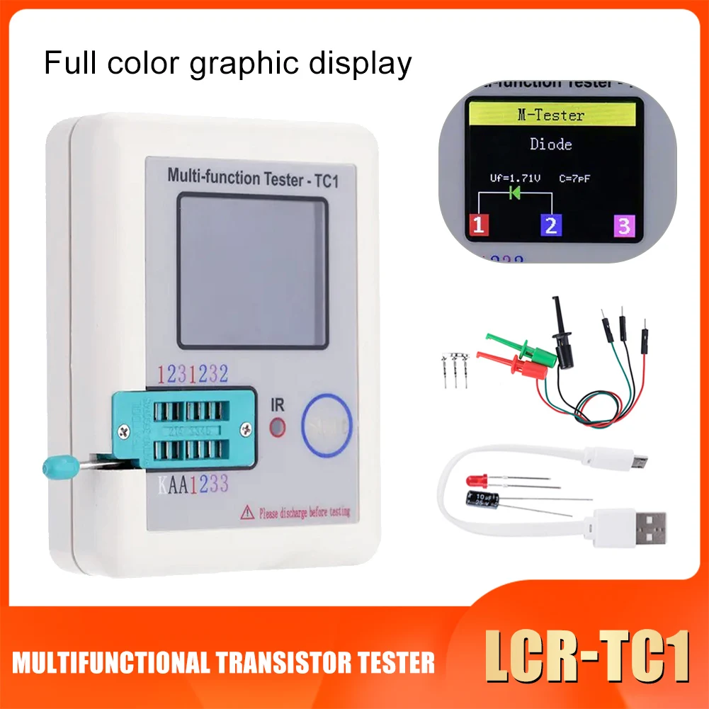 

LCR-TC1 1.8"LCD Display Multi-meter Transistor Tester TFT Diode Triode Capacitor Resistor Test Meter ESR LCR NPN PNP MOSFET COD
